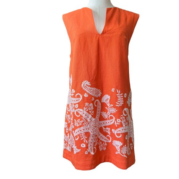 Maeve Anthropologie Orange Linen Embroidered Dress – Size 2 - Picture 1 of 10